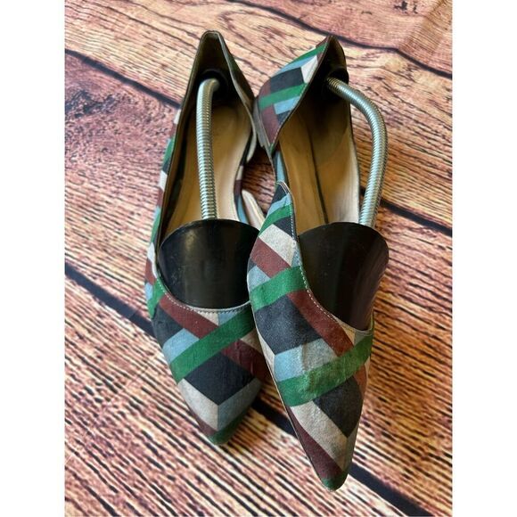 J Crew Audrey Flats Ratti Graphic Diamond‎ Print Green Brown - Picture 4 of 15